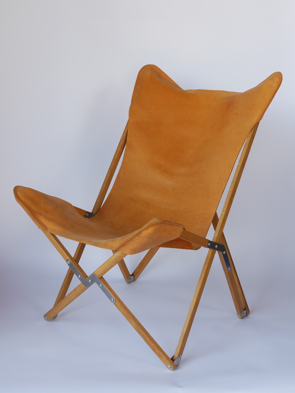 Kampierstuhl aus Eiche mit Sitzfläche Leder