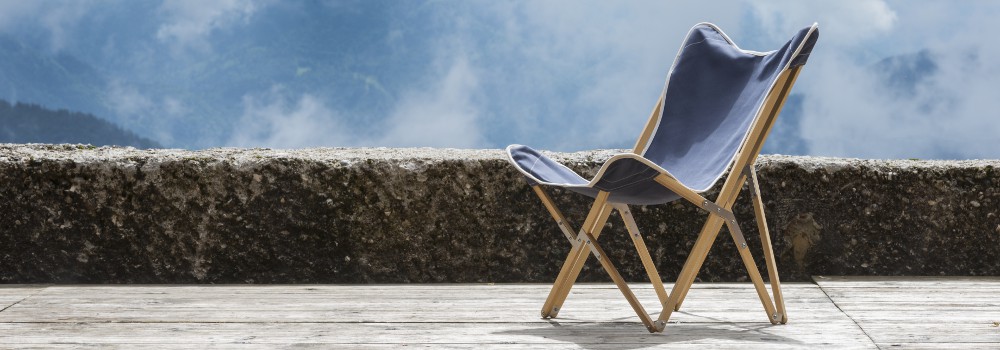 Kampierstuhl Esche mit Sitzfläche Segeltuch blau - Bergterasse